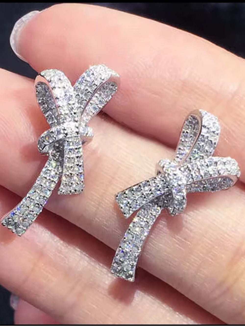 Crystal Bow Silver Plated Stud Earrings - Sparkling Women’s Jewelry